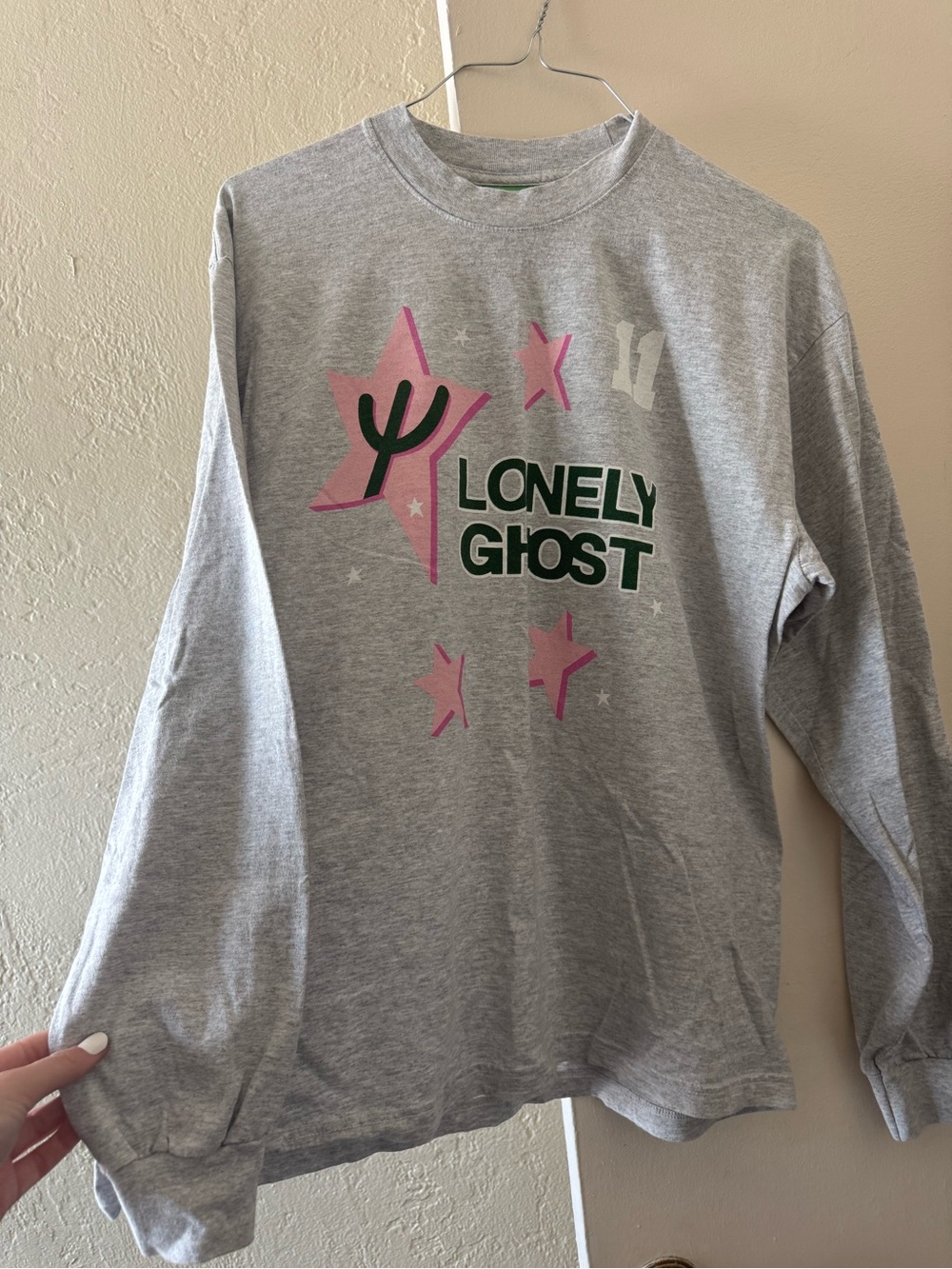 LONELY GHOST Graphic Gray Long Sleeve Tee